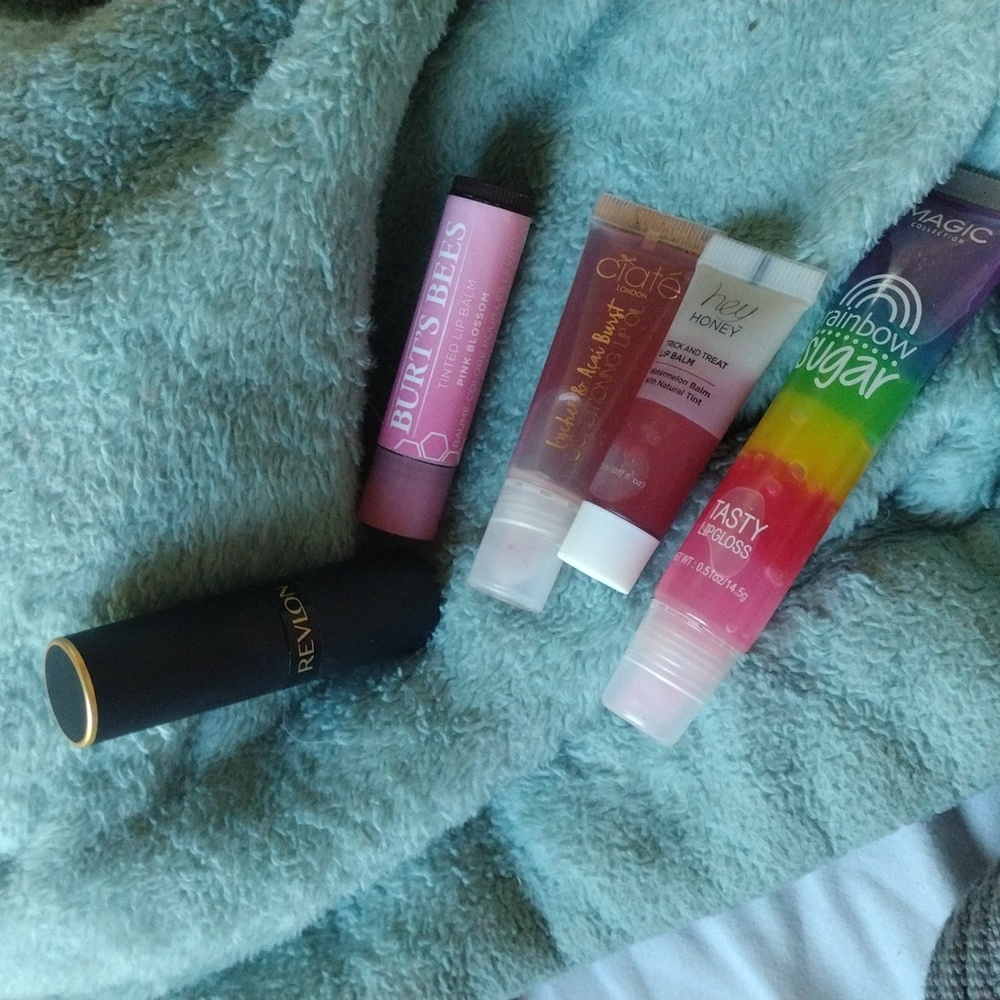 Lipsticks and lip gloss and lip scrubs